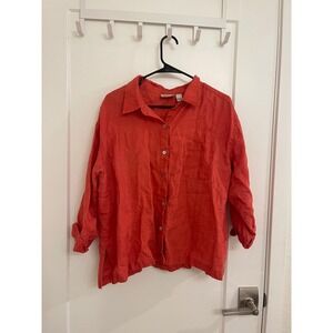 100% Linen Vintage 90s Burnt Orange Button Down Blouse Summer